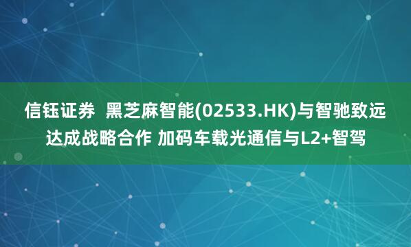 信钰证券  黑芝麻智能(02533.HK)与智驰致远达成战略合作 加码车载光通信与L2+智驾